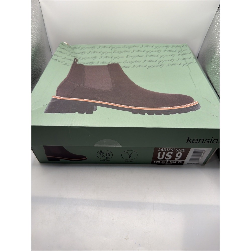 KENSIE Women's KAYLA Suede Boot Size 9 Brown Side Zip Chelsea Bootie - Picture 9 of 9